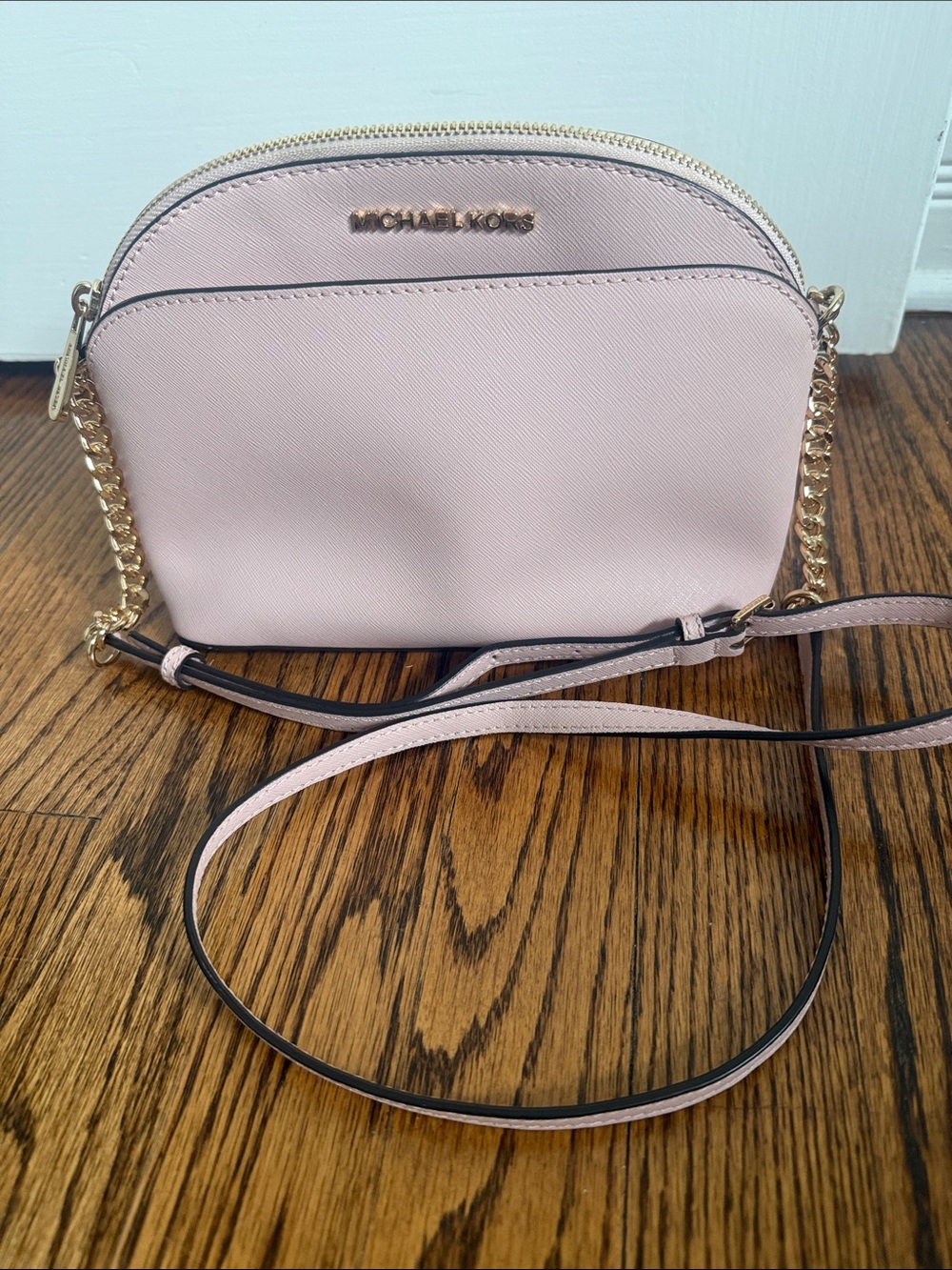 Michael Kors Blush Pink Saffiano Leather Chain Strap Crossbody